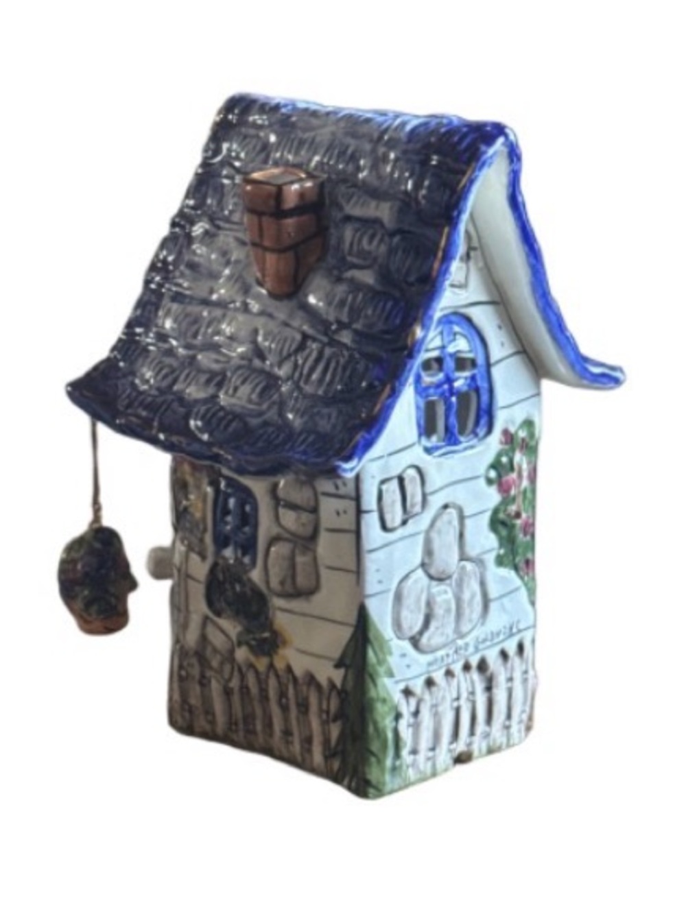 Blue Sky Heather Goldminc Tea light House Cottage Flower Blue Bird Candle Holder